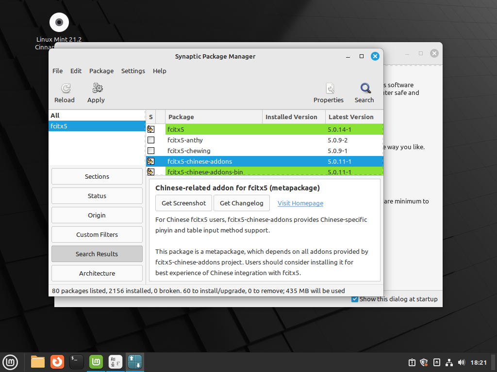 select fcitx5 and install